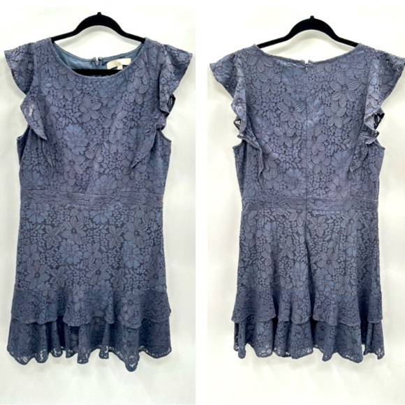 LOFT Lace Flutter sleeve blue tiered woman midi coquette feminine dress 12 - Picture 2 of 14